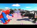 ⚡ SPIDERMAN GORO TEAM vs VENOM T-REX TEAM DEATH RACE - 🦖 Animal Revolt Battle Simulator 🦕