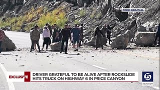 Driver grateful to be alive after rockslide hits truck on Highway 6