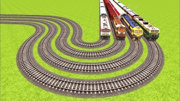 FOUR TRAINS VS FOUR BIGGEST SHARP ROUNDED TURNS RAILROAD CROSSING ▶️ Train Simulator | CrazyRails