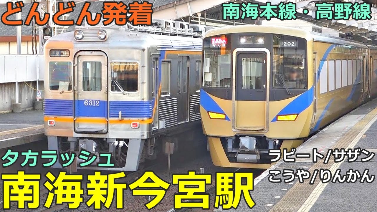 南海新今宮駅 4🚃どんどん電車が発着！●特急 こうや・りんかん・泉北ライナー・ラピート・サザン、急行 等／夕方ラッシュ 南海本線・高野線