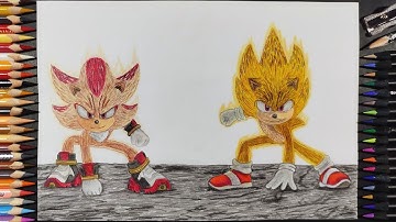 Dibujo a Super Sonic y Super Shadow Pose Epica | Sonic 3 La película | Super Sonic and Super Shadow