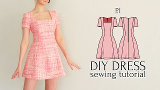 DIY ChanelInspired Mini Dress with SquareNeckline & No Waist Seams + Sewing Pattern