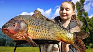 I prepared 10 kg CARP! Full of CAVIAR inside, Cooking in village