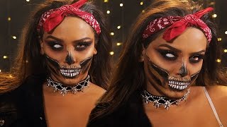 Last Minute Halloween GLAM Half Skull Makeup Tutorial| N1kk1sSecr3t