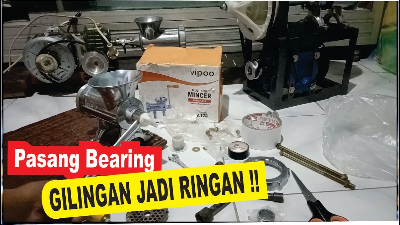 Pasang Bearing Gilingan Manual No 12 Meat Mincer. TERBUKTI Giling Daging/Bumbu Jadi Lebih Ringan !!