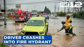 Driver wanted after crashing into fire hydrant, flooding street in Vancouver