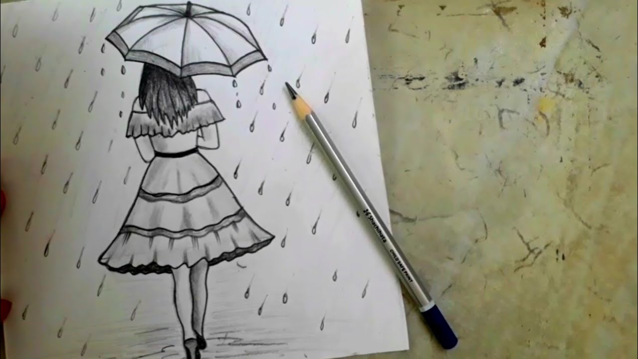 Rainy season Drawing || How to draw a girl with umbrella || How to draw ...