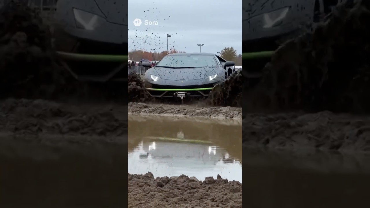 Lifted Lamborghini hitting mud holes 