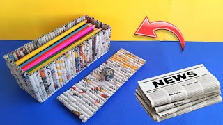 How to make newspaper box , easy & simple paper craft , how to make paper pencil box