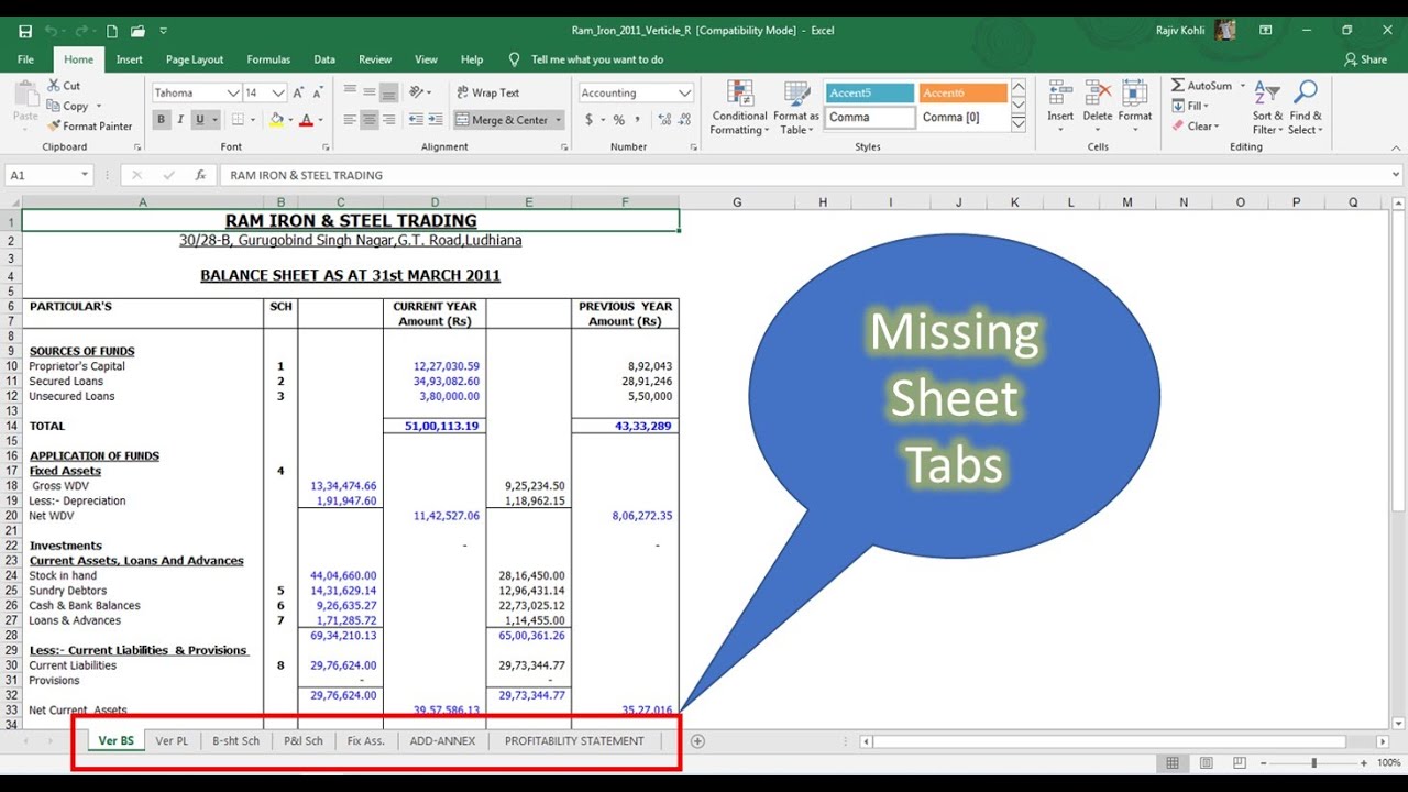 How To Recover Missing Sheet Tabs In Microsoft Excel 2016 Tutorial