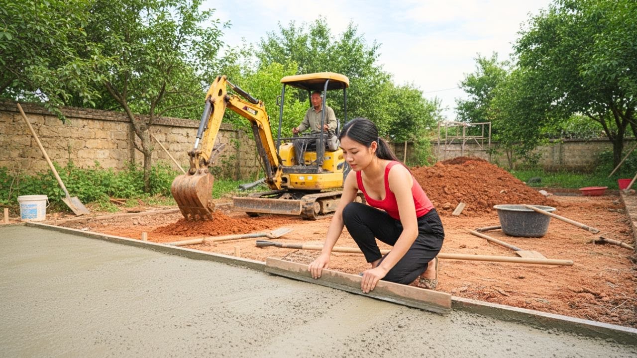 Using an Excavator to Build a Yard and Construct a Backup Wooden House for Storm Protection