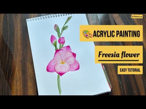 Freesia flower drawing with Acrylic 🎨 step by step tutorial #acrylicpainting  