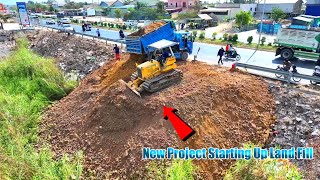 Nice Incredible New Project LandFill By KOMATSU D31P Bulldozer Push Soil , 5Ton Truck Spreading soil