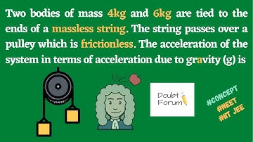 Two bodies of mass 4kg and 6kg are tied to the ends of a massless string: NEET 2020 Physics