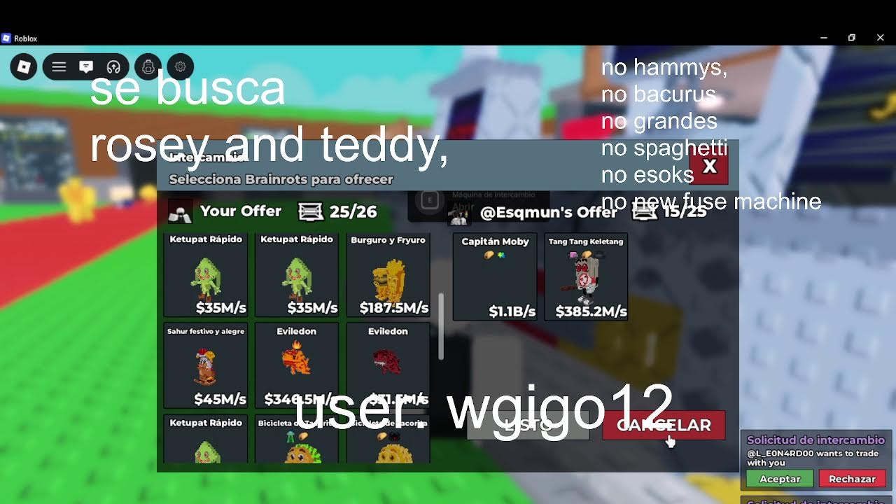 TRADEANDO POR MAQUINA SE BUSCA VARIEDAD, TRADING FOR MACHINE looking for variety ROBA UN BRAINROTS