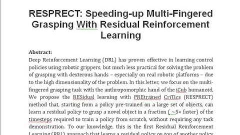 RESPRECT  Speeding up Multi Fingered Grasping With Residual Reinforcement Learning