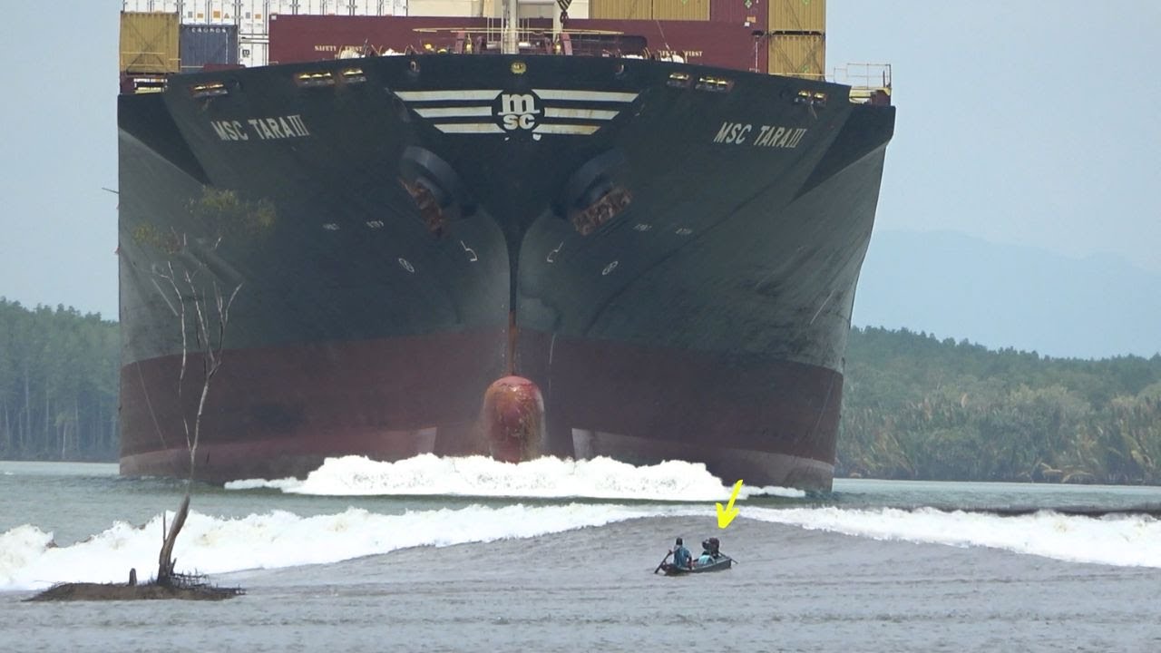 High Speed Container Ships Roaring Down the River