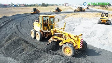 Powerful Mitsubishi Grader Trimming Gravel Installation New Roads | Activity Grader Spreading Gravel