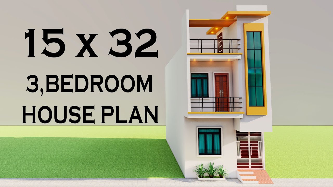 3Bedroom 15x32 Makan Ka Naksha,New 15x32 Ghar Ka Naksha,Duplex New House Elevation,3D Ghar Ka Naksha