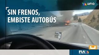 Tráiler se queda sin frenos en la México-Puebla y embiste a camión de pasajeros