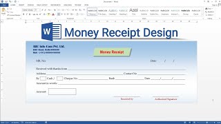 Money Receipt Design in Microsoft Word | Payment Receipt Voucher Design in MS Word screenshot 2