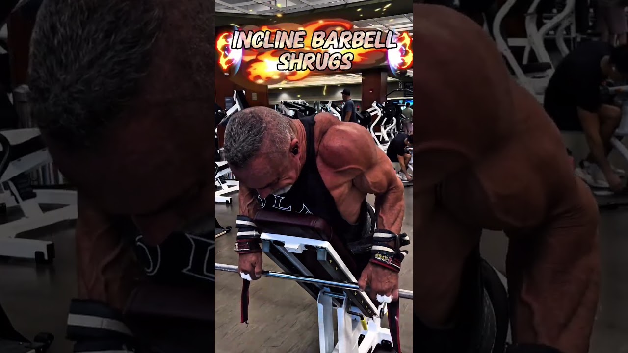 Incline barbell shrugs #traps #workout #motivation #muscle