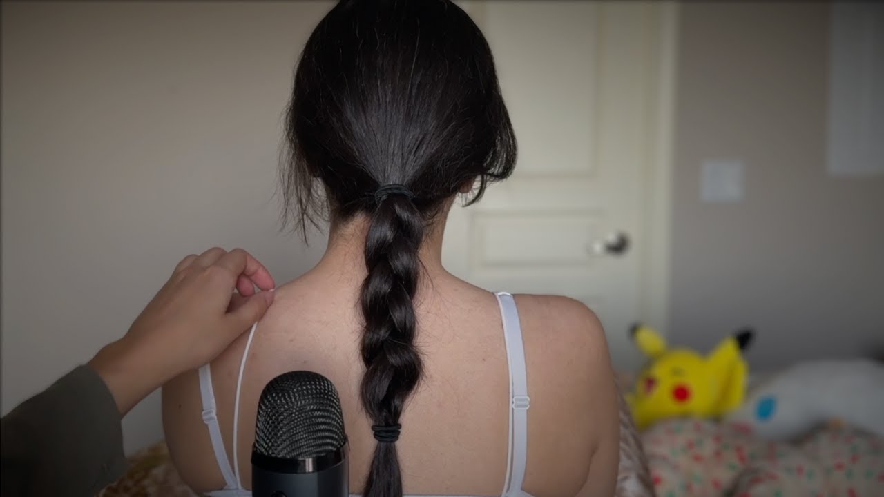 ASMR | Strap adjustment, back rubbing and hair brushing (no talking)