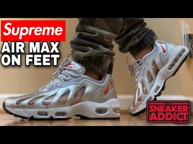 SUPREME Nike Air Max 96 SIlver Bullet Sneaker On Feet BAREFOOT & multiple  SOCK looks!BEST ON YOUTUBE