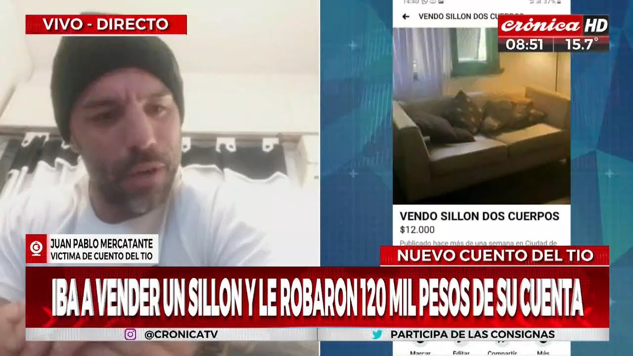 ESTAFA VIRTUAL: Puso un sillón a la venta y le robaron 120 mil pesos