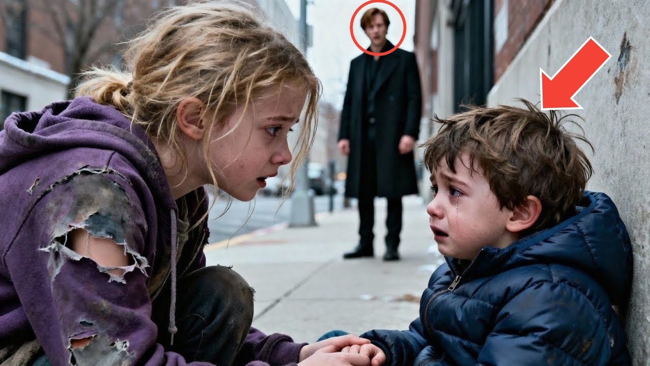 Бедная девочка помогает плачущему в одиночестве мальчику, не зная, что его отец-миллионер всё видит