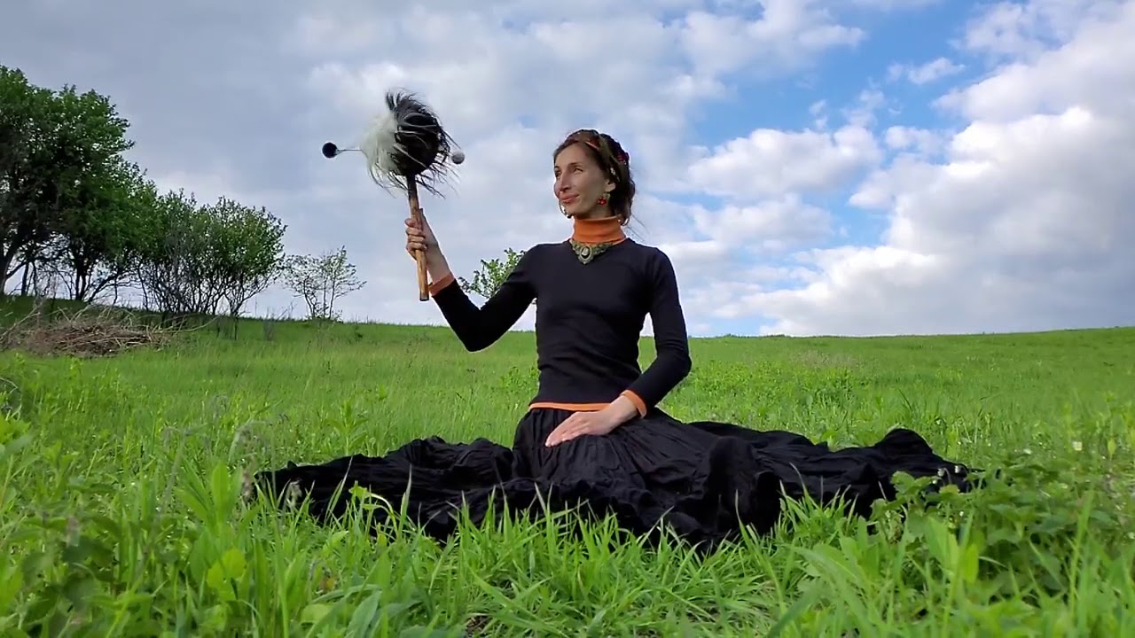 Shaman Beater Drum | 2-sided Frame Drum with Black and White fur | Unique instrument in action