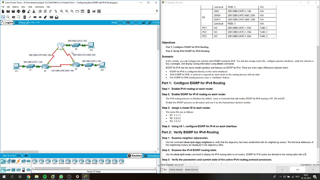 6 4 3 4 Packet Tracer Configuring Basic EIGRP with IPv6 Routing - YouTube
