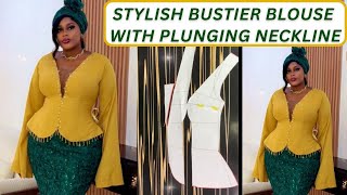 How to draft and cut stylish bustier blouse with plunging neckline