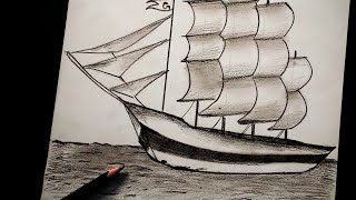 How to draw sailing ship with pencil easy steps