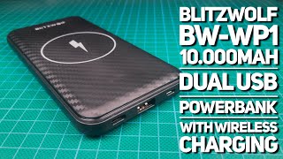 Blitzwolf Bw-Wp1 10.000Mah Dual Usb Powerbank With Wireless Charging On The Bench