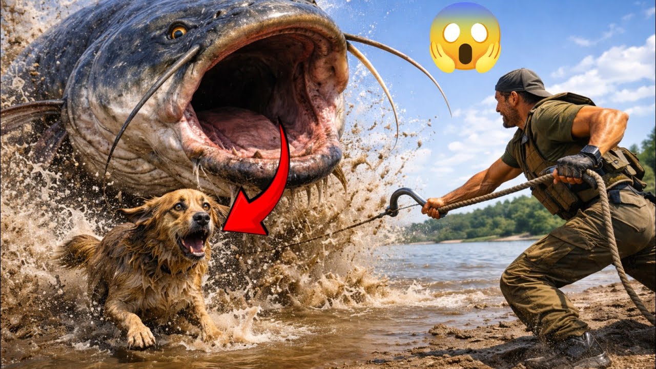 Heroic Rescue Team Saves Helpless Mother Dog from GIANT Catfish Attack 🐶🐟