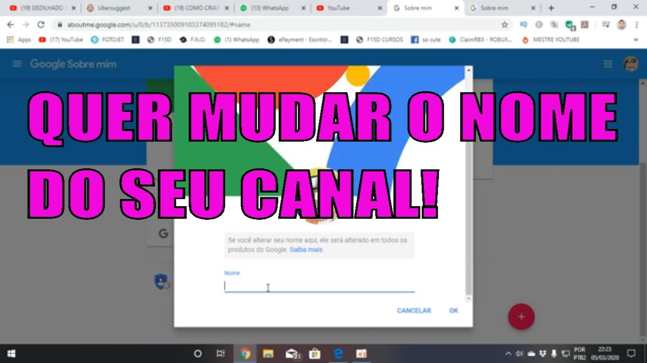 COMO MUDAR O NOME DO CANAL NO YOUTUBE - YouTube