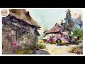 Healing Watercolor Art | Landscape of Farmer's Village  | Spring | Shibasaki