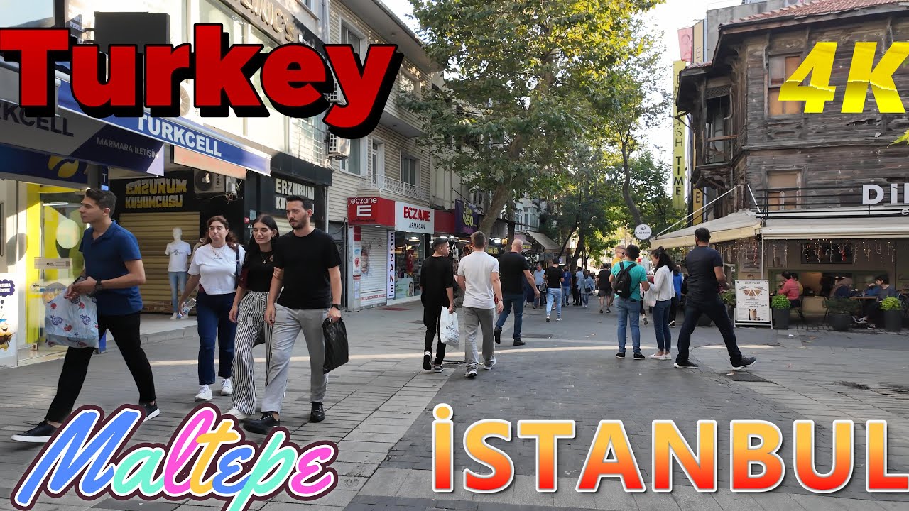 Turkey istanbul Travel Walking tour Maltepe. Cafes, markets and clothing stores 4k video quality.