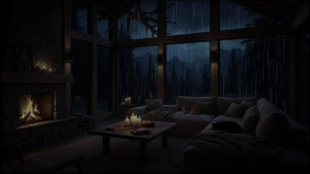 Forget Stress and Fall into Deep Sleep – Deep Rain Sounds & Warm Fireplace in a Quiet Rustic Cabin