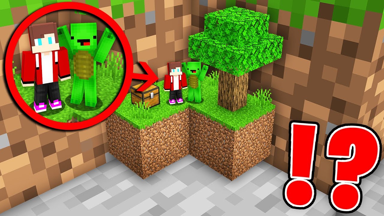 Jj and mikey survive on tiny chunk in minecraft maizen youtube