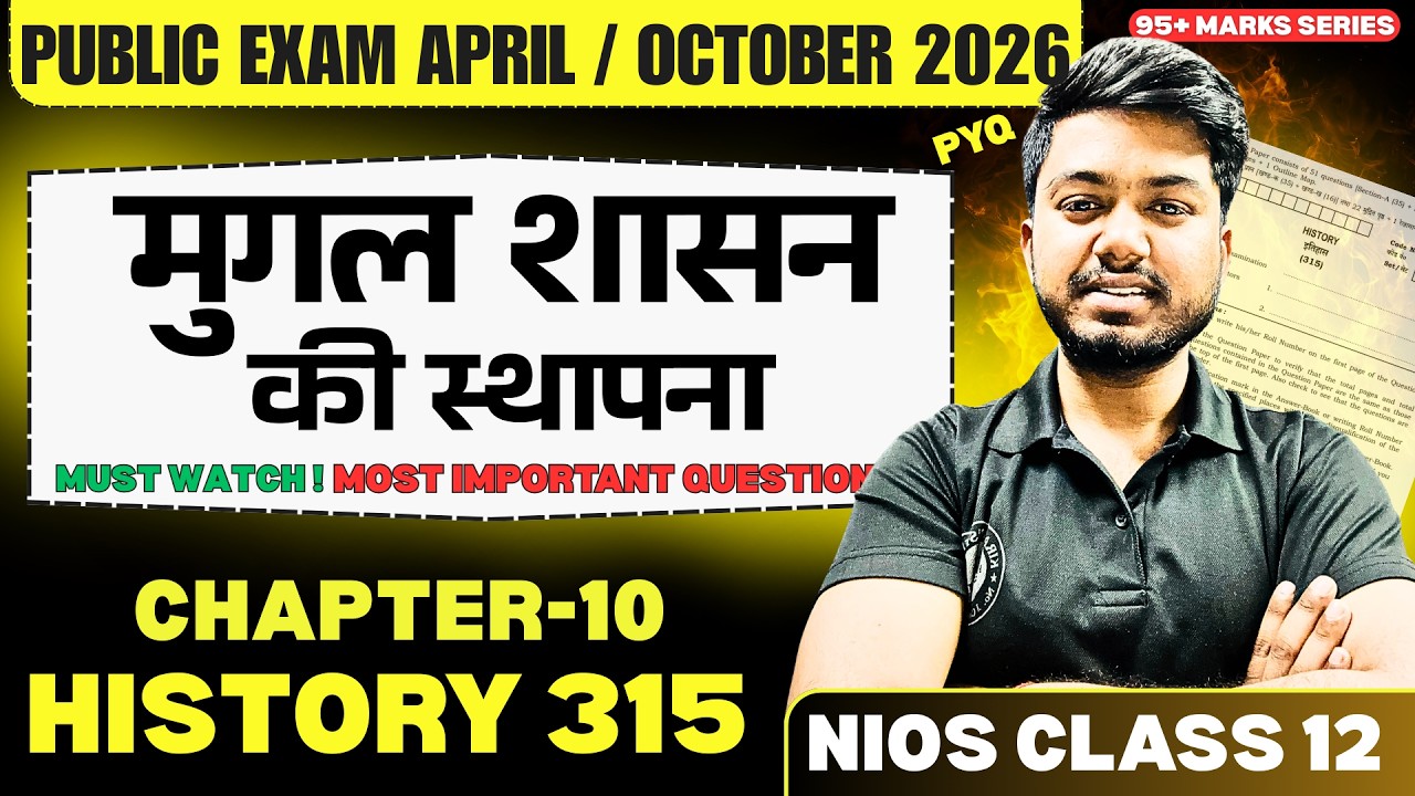 NIOS Class 12 History 315 Chapter 10 | मुगल शासन की स्थापना | Most Important Questions | Exam 2026