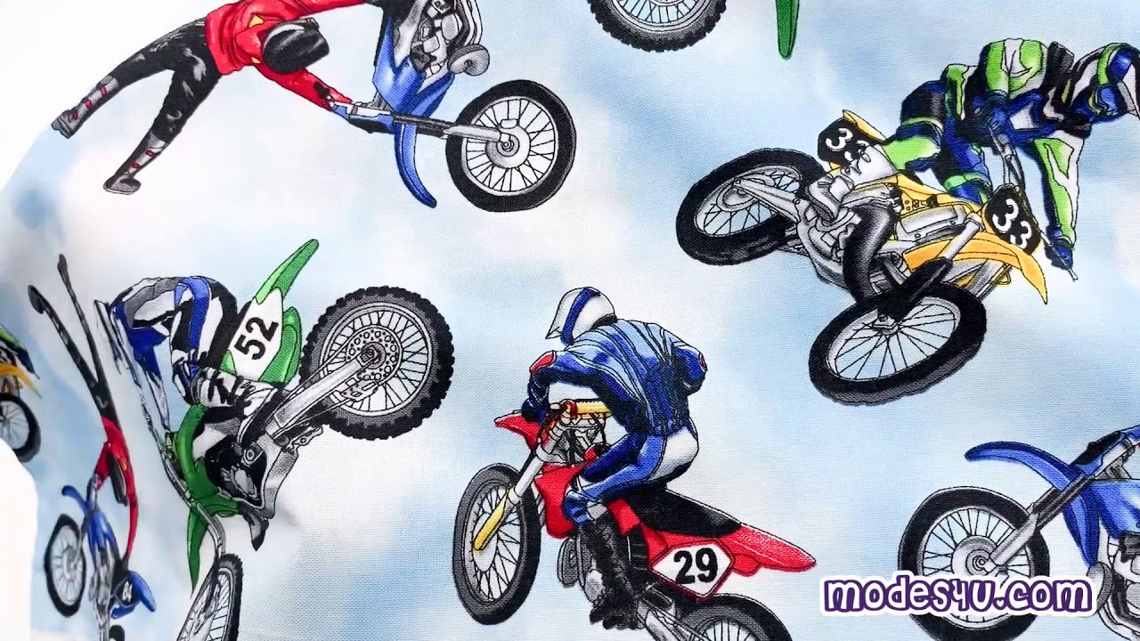 light blue motorbike motocross Timeless Treasures fabric USA - YouTube