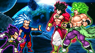 Goku TP OP & Vegeta OP(All Form) VS Broly DBS OP & Broly SSJ4 in Jump Force Mugen