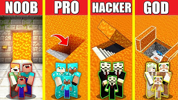 Minecraft Battle: LAVA ENTRANCE HOUSE BUILD CHALLENGE - NOOB vs PRO vs HACKER vs GOD / Animation