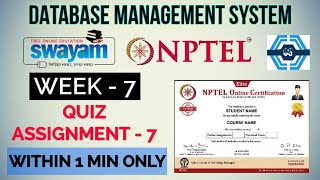 Database Management System - NPTEL || WEEK 7 QUIZ ASSIGNMENT SOLUTION ||