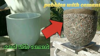 HOW TO MAKE FLOWER POT USING PEBBLES/CEMENT POT WITH PEBBLES#PEBBLESTONE#FLOWERPOT#CONCRETELANTERS