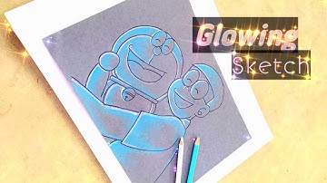 How to draw Glowing Effect | how to make sketch glow - Glowing Effect drawing tutorial | Doraemon