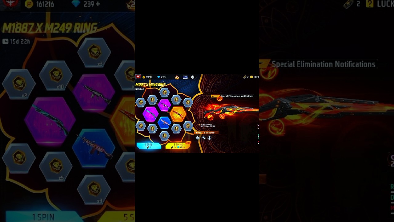 NEW M1887 X M249 RING EVENT FREE FIRE | M1887 SHOTGUN SKIN ONE SPIN TRICK | FREE FIRE NEW EVENT