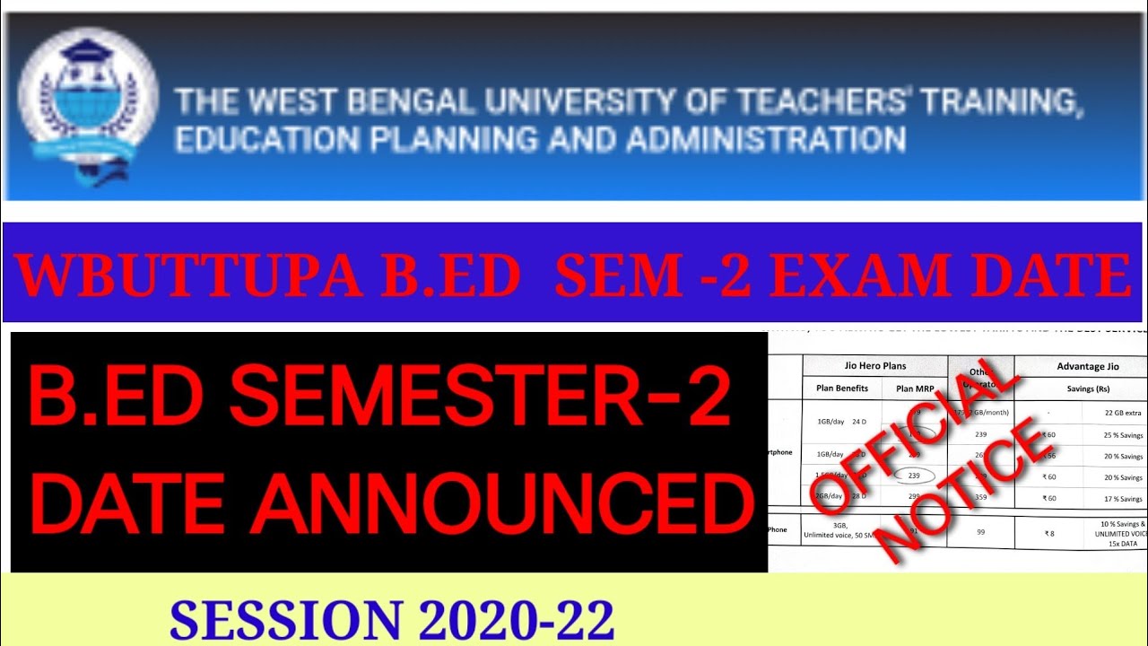 WBUTTEPA B.ED  SEM-2 EXAM DATE ANNOUNCED, wbuttepa b.ed exam schedule out session-2020-22 / online